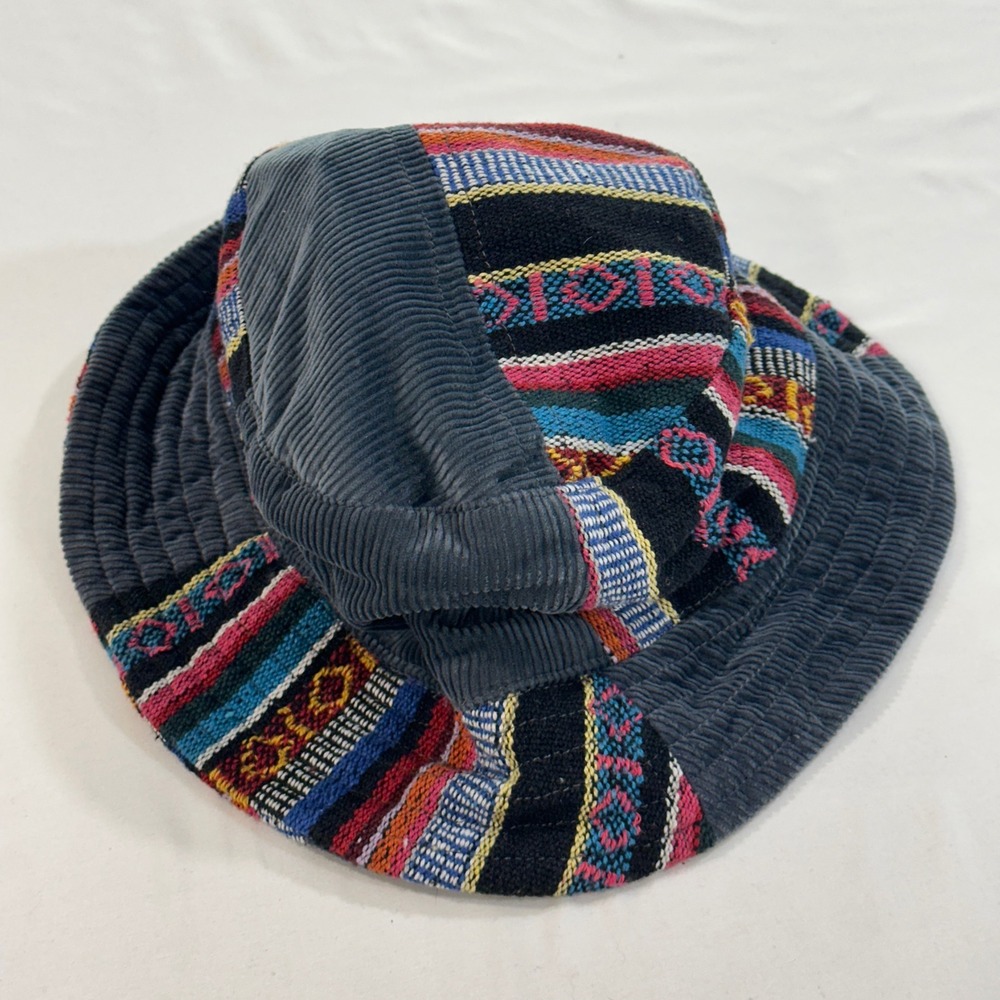 Gypsy Rose Patchwork Bucket Hat Unisex OS Gray Corduroy Baja Nepal Handmade Boho